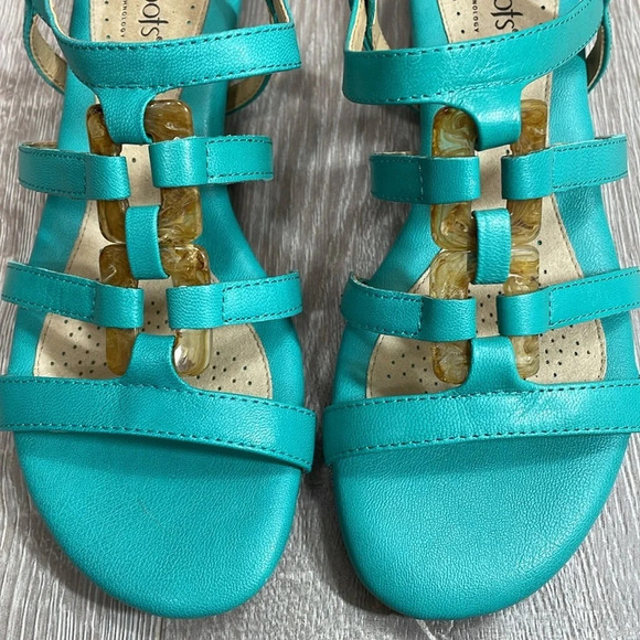 NWOT Softspots Leather Sabira Teal Sandals Pillowtop Technology 6.5M - Picture 6 of 15